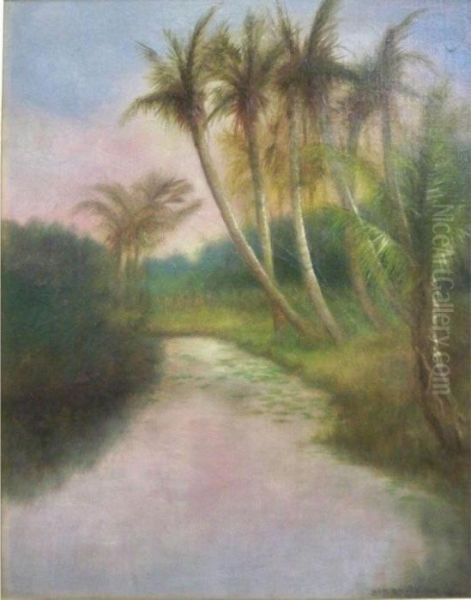 Florida Landscape With Palm Trees Oil Painting by Ben Austrian