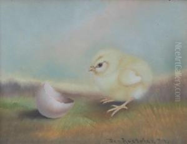 Single Chick And Hatched Egg Oil Painting by Ben Austrian