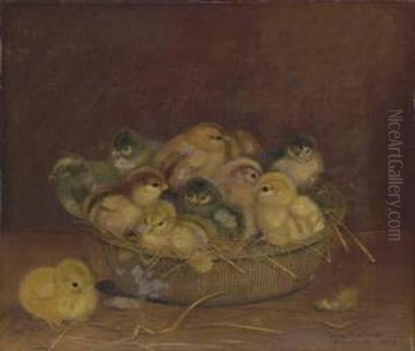 Chicks In A Basket Oil Painting by Ben Austrian