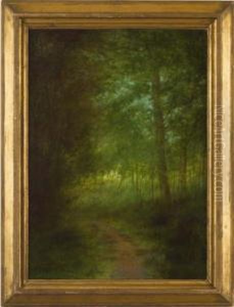 Laid On Masonite Woodland Landscape Oil Painting by Ben Austrian