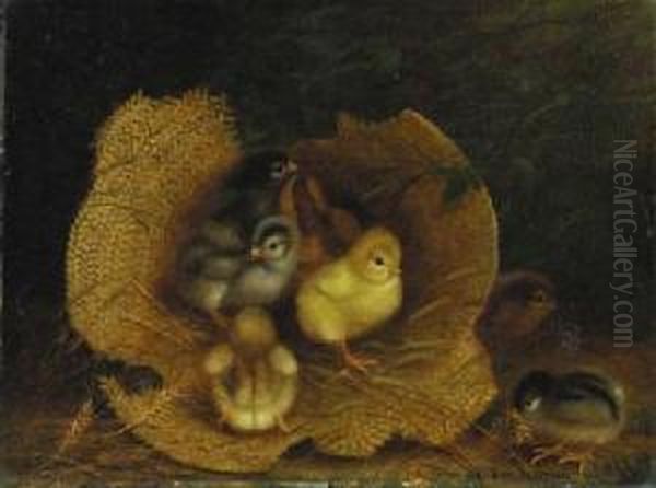 Chicks In A Straw Hat Oil Painting by Ben Austrian