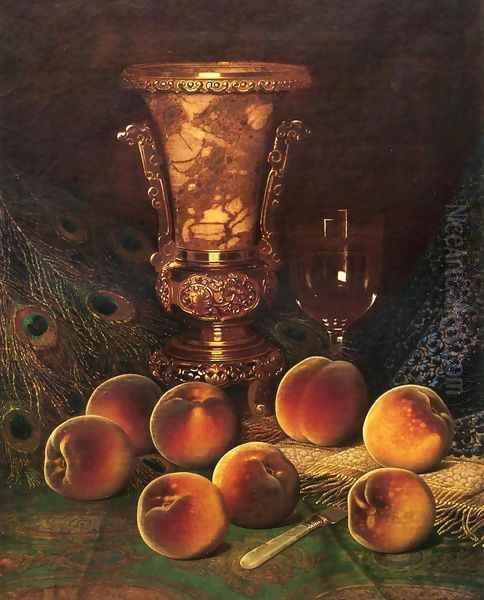 Still Life with Peaches and Marble Vase Oil Painting by William Mason Brown