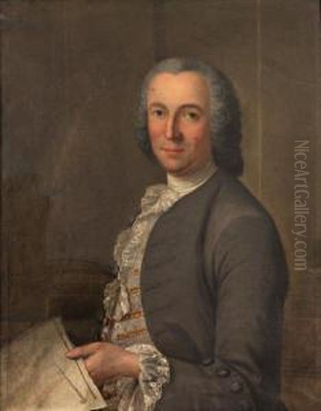 Portrait D'architecte Oil Painting by Jacques Andre Joseph Aved