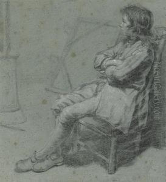 A Boy Seated In A Painter's Studio Oil Painting by Jacques Andre Joseph Aved