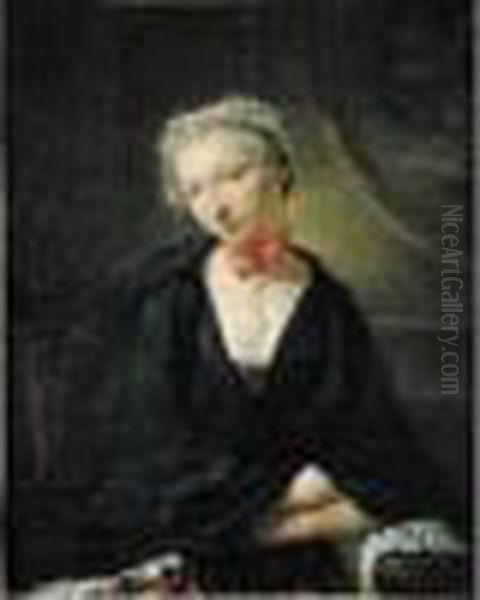 Portrait De Femme En Domino Noir Oil Painting by Jacques Andre Joseph Aved