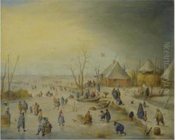 A Winter Landscape With Kolf 
Players, Skaters And Numerous Otherfigures On A Frozen River Near An 
Inn, An Extensive Landscapebeyond Oil Painting by Hendrick Avercamp