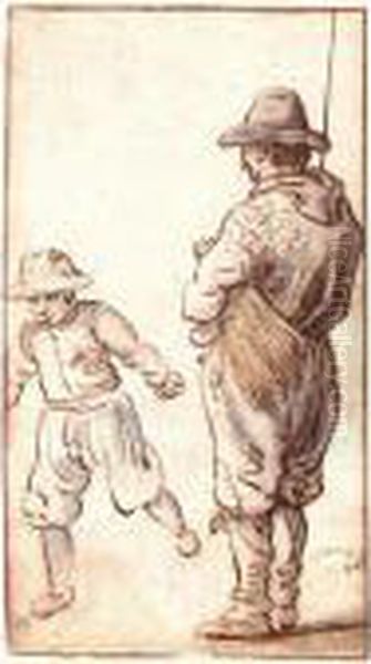 A Standing Man Watching A Skating Boy Oil Painting by Hendrick Avercamp