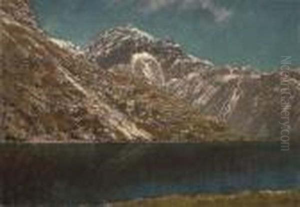 A Mountain Lake Oil Painting by Vittorio Avondo