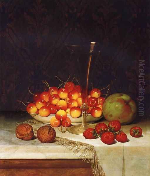 Fruit and Wine Oil Painting by William Mason Brown