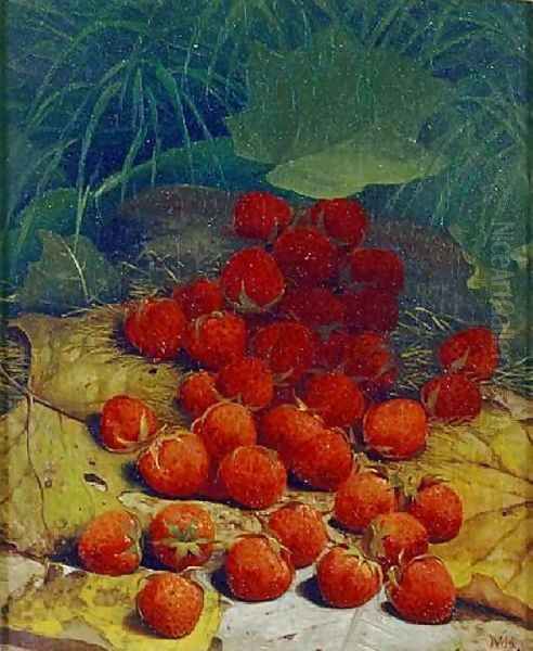 Strawberries Strewn on a Forest Floor Oil Painting by William Mason Brown