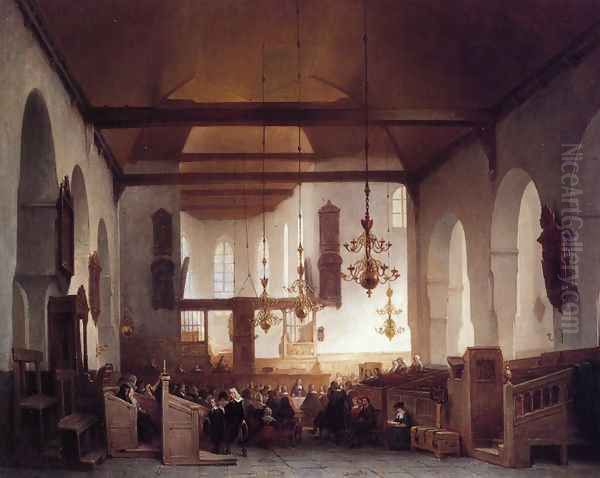 Communion Service: Avondmaalsviering in the Geertekerk, Utrecht Oil Painting by Johannes Bosboom