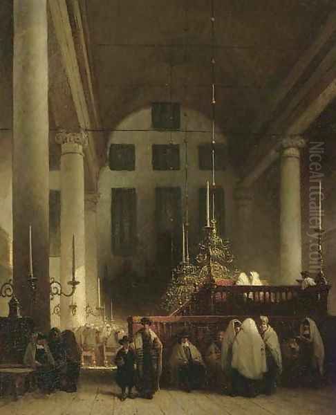 Synagogue des Juifs Portugais a Amsterdam Oil Painting by Johannes Bosboom