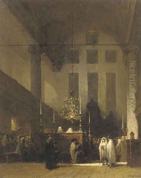 The Portuguese Synagogue, Amsterdam in the Esnoga Oil Painting by Johannes Bosboom