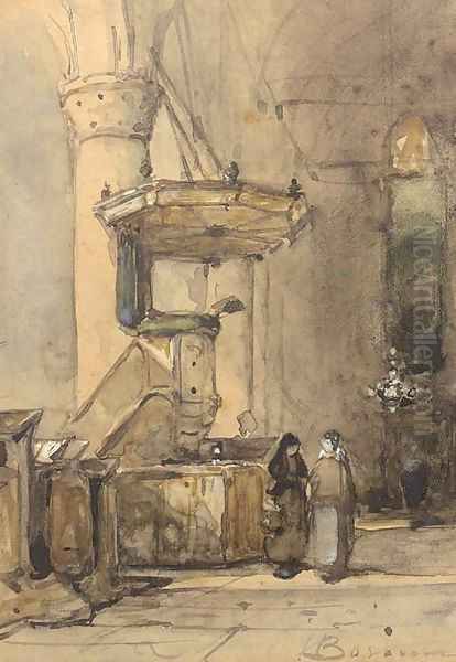 The pulpit, a church interior Oil Painting by Johannes Bosboom