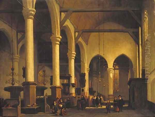 The interior of a Dutch Church Oil Painting by Johannes Bosboom