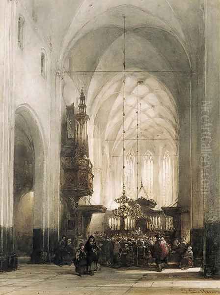 A service in the church of Hattem Oil Painting by Johannes Bosboom