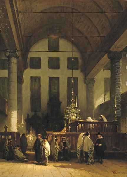 The Portuguese Synagogue, Amsterdam Oil Painting by Johannes Bosboom