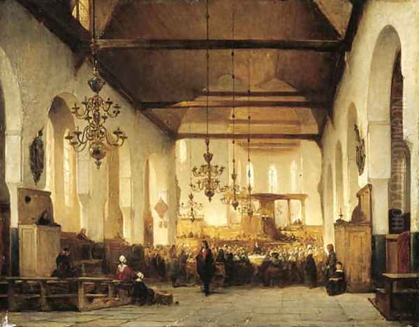 A service in the Geertekerk in Utrecht Oil Painting by Johannes Bosboom