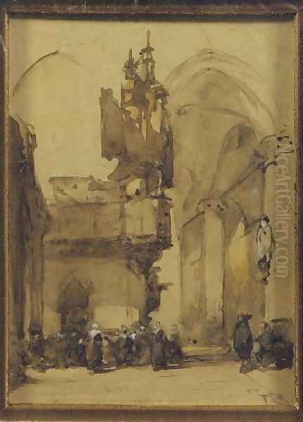 Figures in the Nieuwe Kerk, Amsterdam Oil Painting by Johannes Bosboom