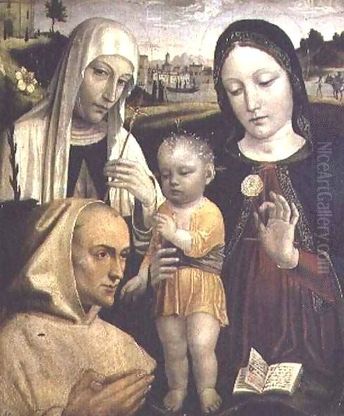 Madonna and Child, St Catherine and the Blessed Stefano Maconi Oil Painting by Ambrogio Borgognone