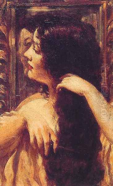 Brunette Combing Her Hair Oil Painting by James Carroll Beckwith