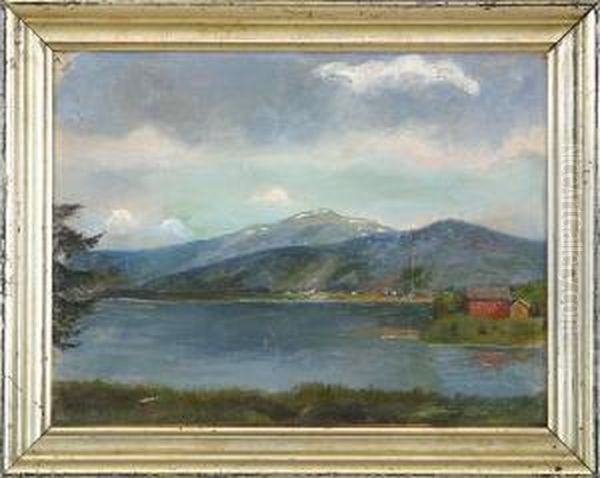 A Norwegian Landscape By A Fiord Oil Painting by Knud Andreassen Baade