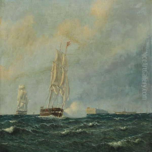 The Battle At Helgoland Oil Painting by Carl Emil Baagoe