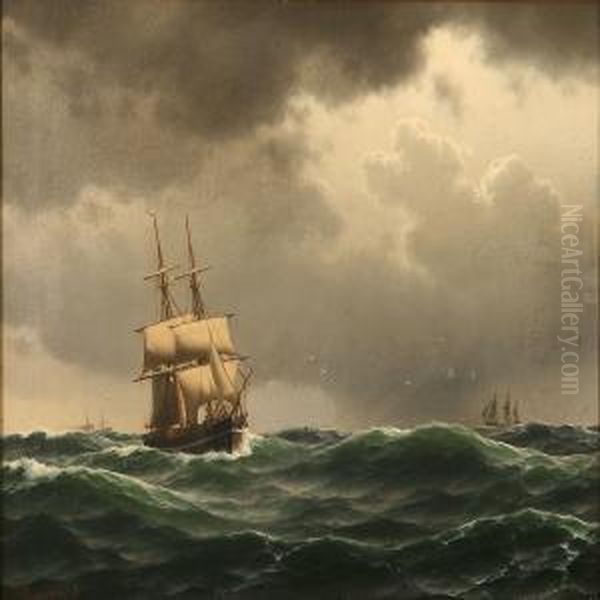 Sailing Ships In Heavy Sea Oil Painting by Carl Emil Baagoe