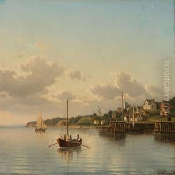 Summer Day At Espergjerde Harbour With A Viewtowards Humlebaek, Denmark Oil Painting by Carl Emil Baagoe