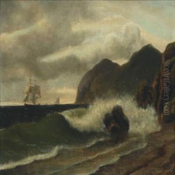 Costal Scenery Withg Sailing Ships Oil Painting by Carl Emil Baagoe