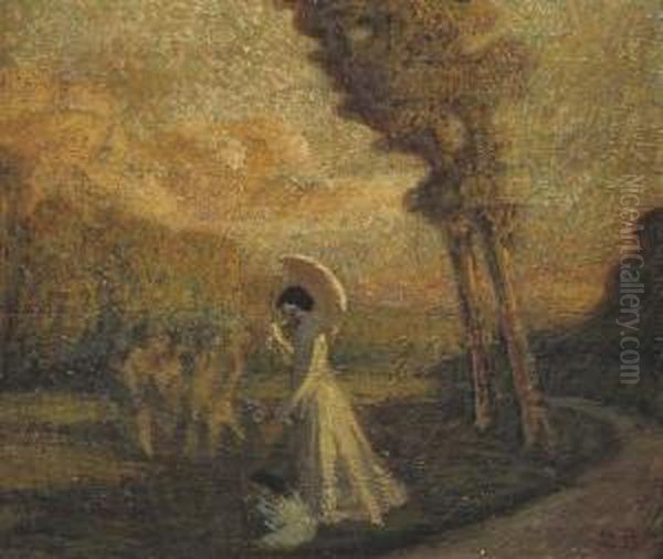 Passeggiata Nel Parco Oil Painting by Domenico Baccarini