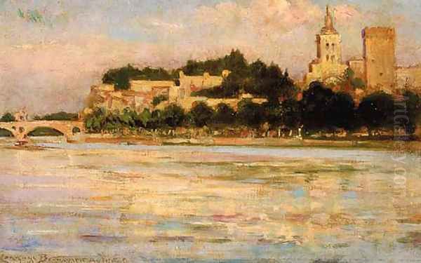 The Palace of the Popes and Pont d'Avignon Oil Painting by James Carroll Beckwith