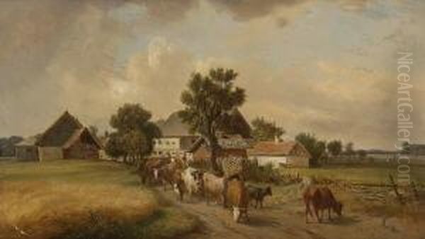 Austrieb Der Herde. Oil Painting by Alois Bach