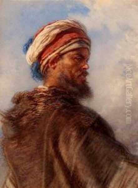 Head And Shoulders Portrait Of An Ottoman Soldier Oil Painting by Guido Bach