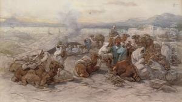 An Arab Encampment Oil Painting by Guido Bach