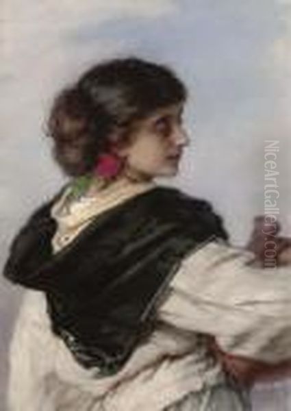 A Young Italian Water Carrier Lost In Thought Oil Painting by Guido Bach