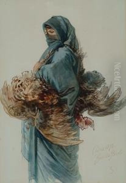 An Egyptian Woman Carrying A Brace Of Chickens Oil Painting by Guido Bach