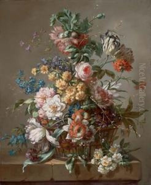 Bouquet De Fleurs Dans Une Corbeille Sur Un Entablement Oil Painting by Jean Jacques Bachelier