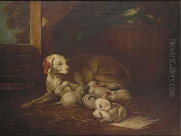 Chienne Et Ses Chiots Oil Painting by Jean Jacques Bachelier