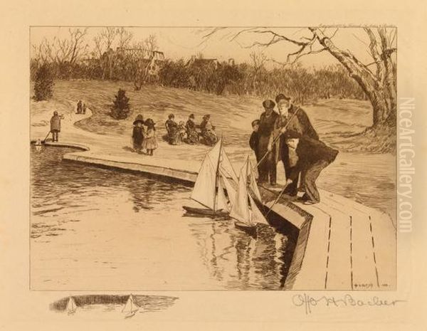 Sailing Toy Yachts In Central Park Oil Painting by Otto (Henry) Bacher