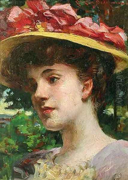 The Straw Hat Oil Painting by James Carroll Beckwith