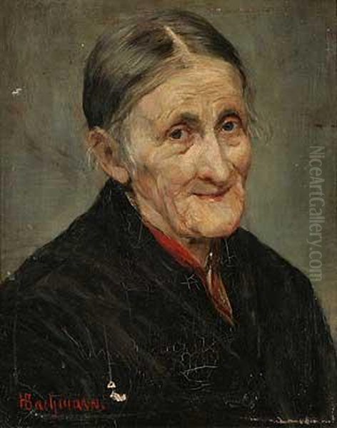 Portrait Einer Freundlichen Alten Bauerin Oil Painting by Hans Bachmann