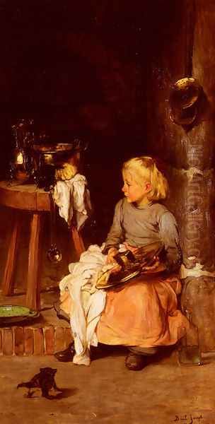 La Petite Fille Au Chaudron (The Little Girl with the Cauldron) Oil Painting by Claude Joseph Bail