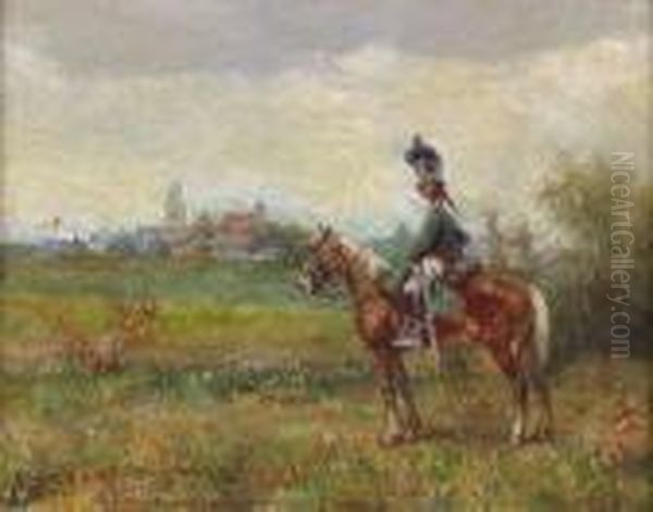 Franzosischer Kavallerist Auf Seinem Pferd. Oil Painting by Emmanuel Bachrach-Baree