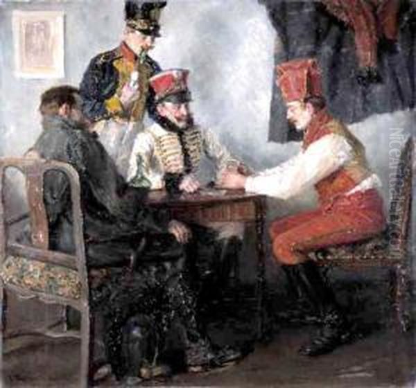 Przy Karcianym Stoliku, Przed 1900 Oil Painting by Emmanuel Bachrach-Baree