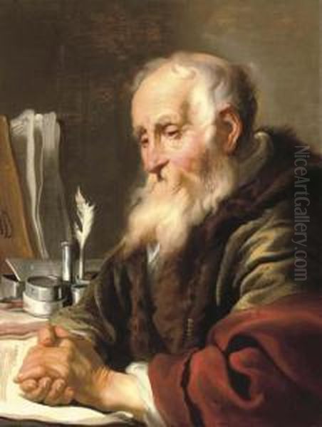 An Elderly Scholar At His Desk Oil Painting by Jacob Adriaensz Backer