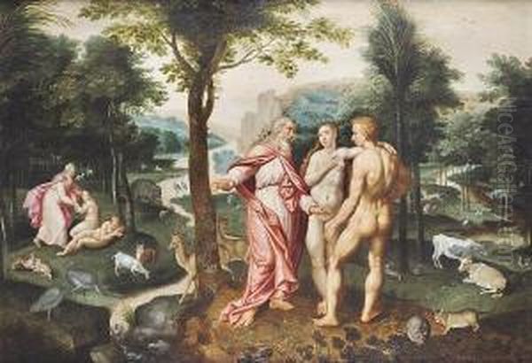 Adam And Eve In The Garden Of Eden Oil Painting by Jacob Adriaensz Backer