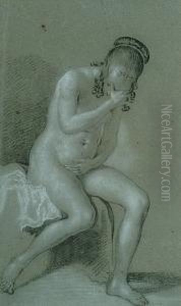 Study Of A Female Nude, Seated, Shielding Her Face Oil Painting by Jacob Adriaensz Backer