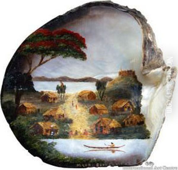 Maori Settlement Oil Painting by John Philamon Backhouse