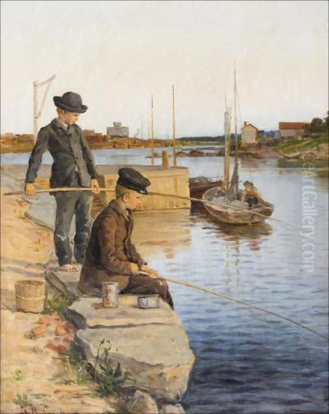 Pojat Ongella. Oil Painting by Hugo Elias Backmansson